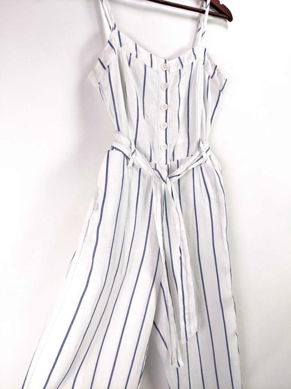 RAILS Harper Jumpsuit Spaghetti Strap Belted Linen Blend Striped Pattern Size L - Picture 8 of 14